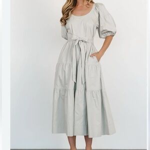 Baltic Born Dorothy Poplin Tiered Midi Dress Sage Belted Cottagecore  Sz S